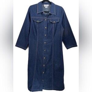 VTG 90's Denim Shirt Dress Womens Button Down 100% Cotton Size 12 Girlhood